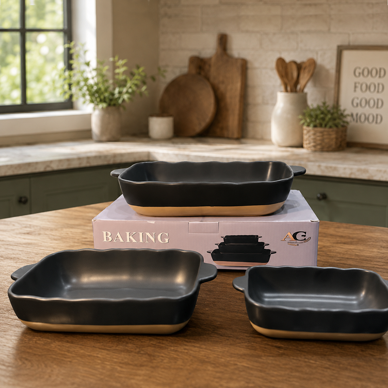 Ensemble de 3 Plats de Grès Crème à Bord Festonné