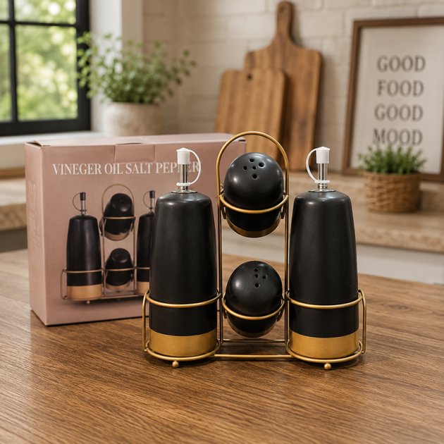 Ménagère de Table Chic 4-en-1 : Huilier, Vinaigrier, Salière et Poivrier