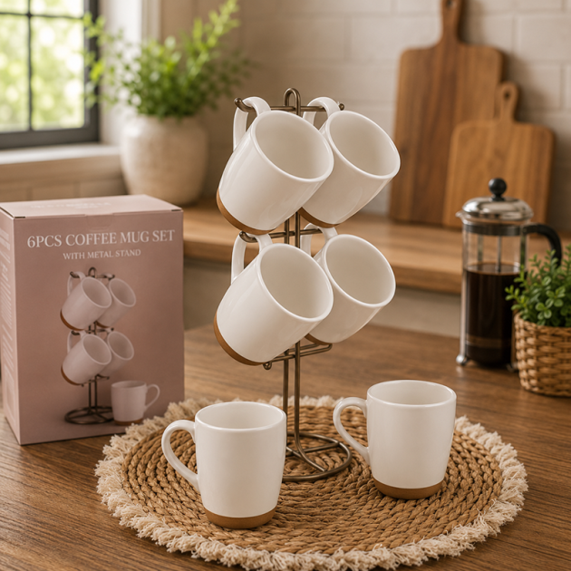 Ensemble de 6 Mugs avec support