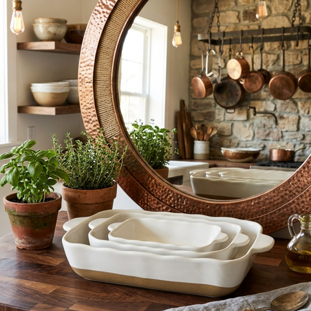 Ensemble de 3 Plats de Grès Crème à Bord Festonné