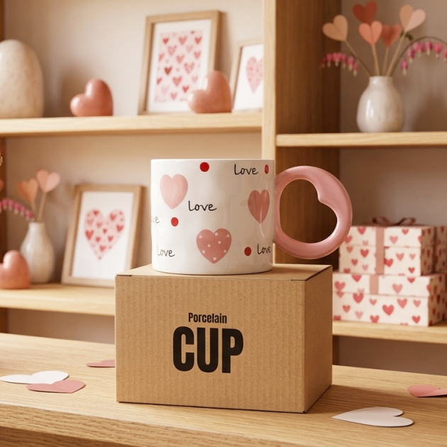 Mug en Céramique LOVE – Tasse Élégante avec Anse en Forme de Cœur