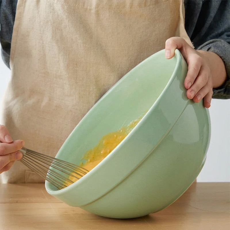 Grand Saladier en Céramique Vert Sauge – Bol Multifonction pour Cuisine et Pâtisserie