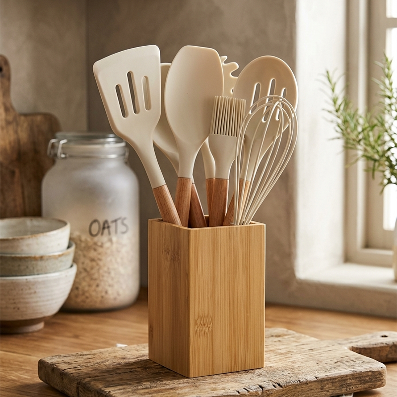 Set d'Ustensiles de Cuisine en Silicone – 10 Pièces avec Pot de Rangement – Image 2