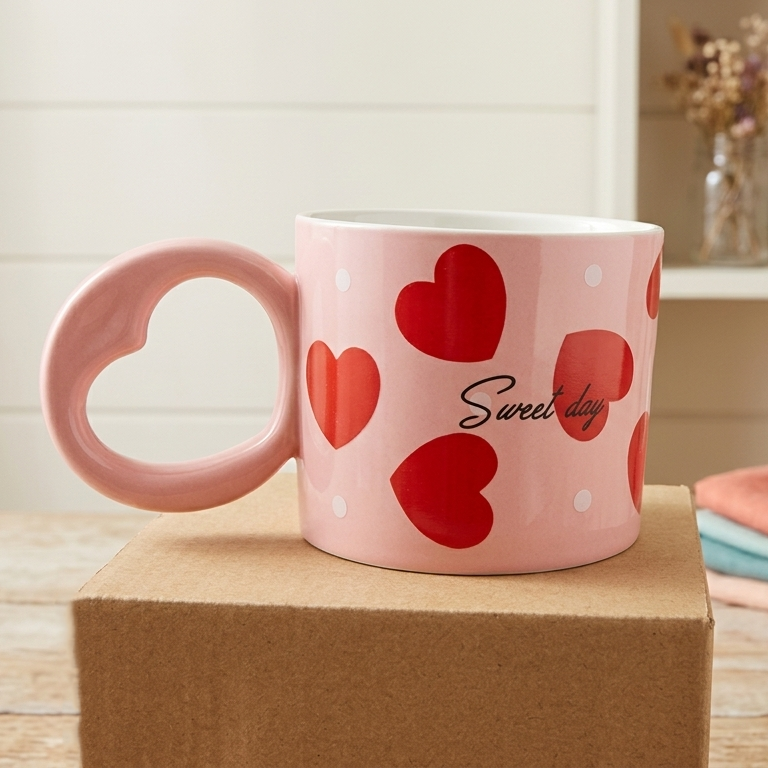 Mug "Sweet Day" avec Poignée en Coeur Unique – Image 2