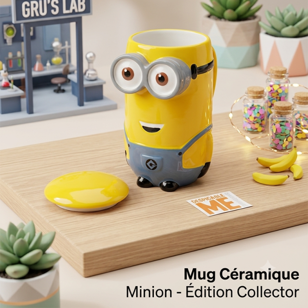 Mug en Céramique 3D Minion avec Couvercle – Tasse Originale et Ludique