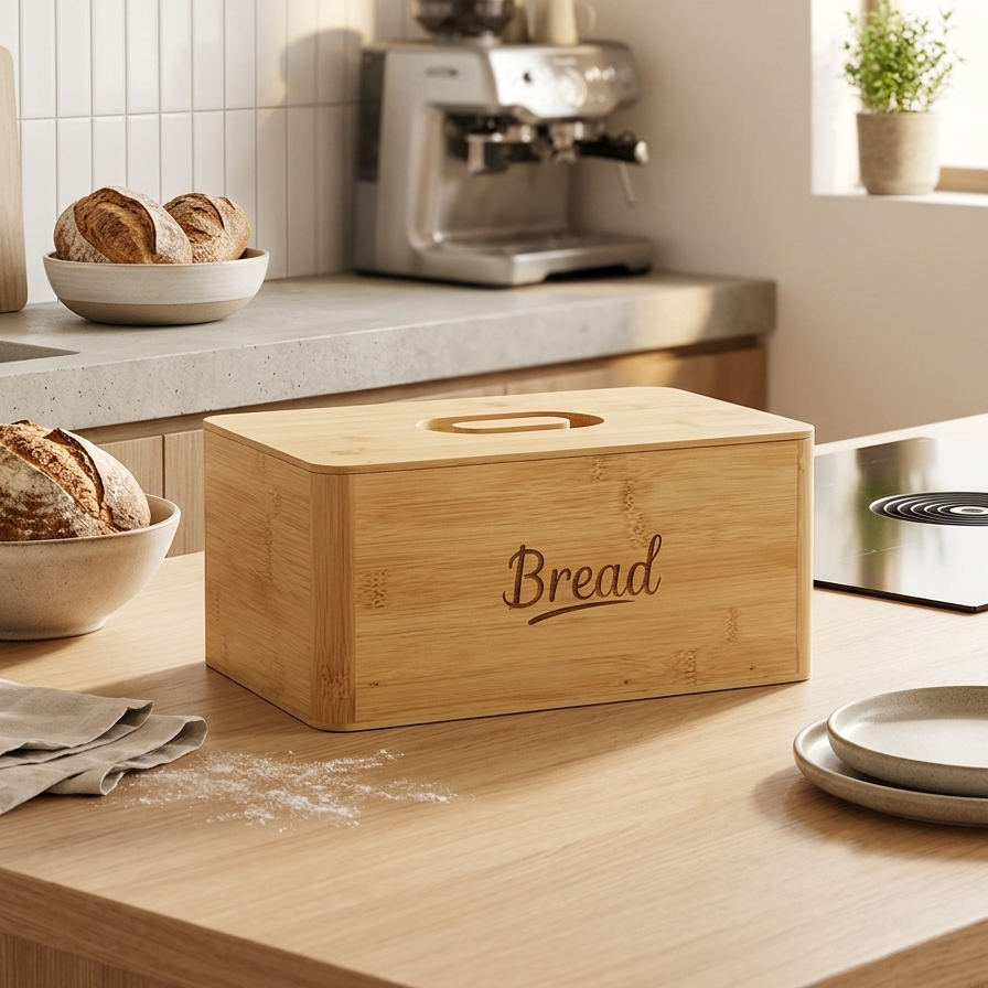 Boîte à Pain en Bois de Bambou avec Couvercle