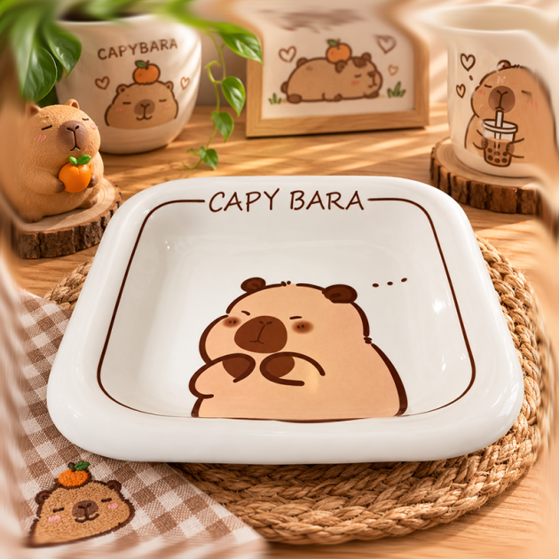 Assiette carrée en Céramique Capybara