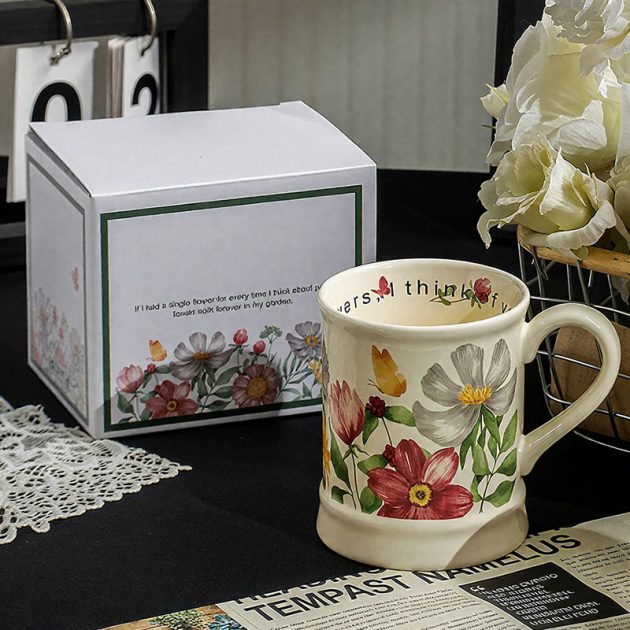 Mug en Céramique Fleuri – Tasse avec Anse et Motifs Floraux