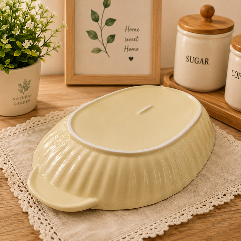 Plat Ovale en Céramique à Motifs Floraux Jaunes – Image 2