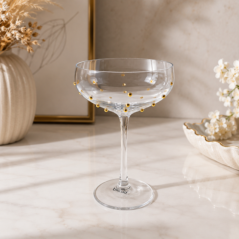 Lot de 4 Coupes à Cocktail en Verre – Décoration Pois Dorés – Image 2