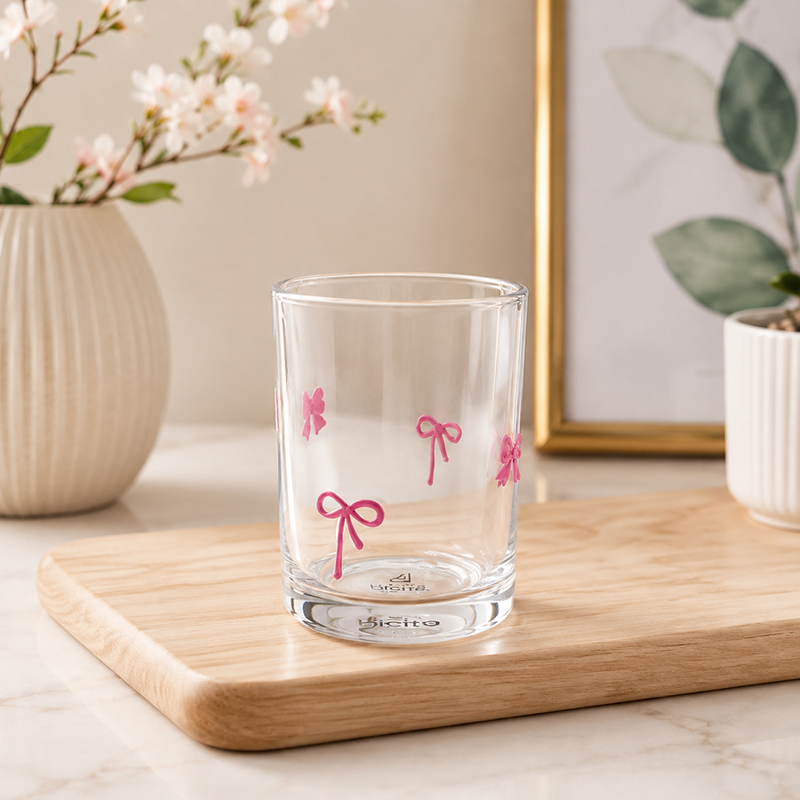 Service de 6 Verres en Verre Décorés de Nœuds Roses – Image 2