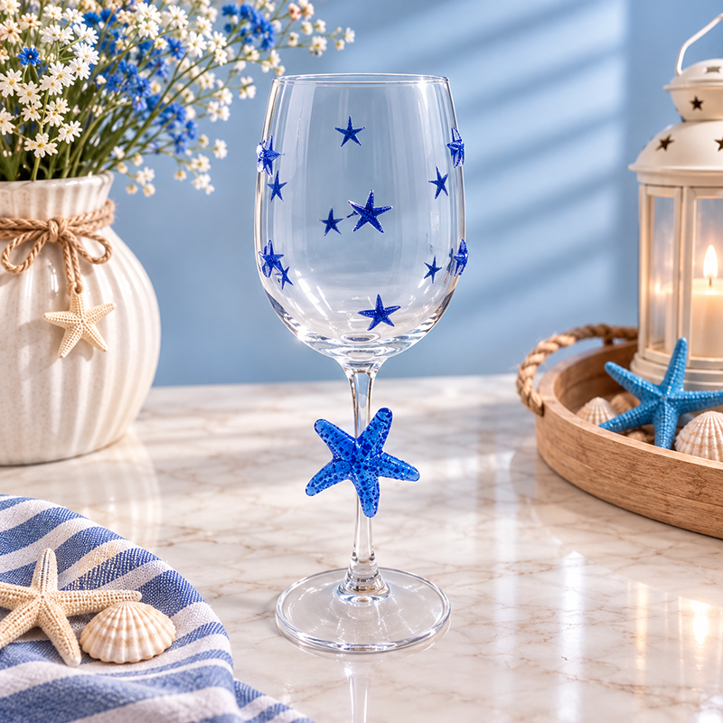 Lot de 4 Verres – Motifs Étoiles Bleues & Étoiles de Mer – Image 2