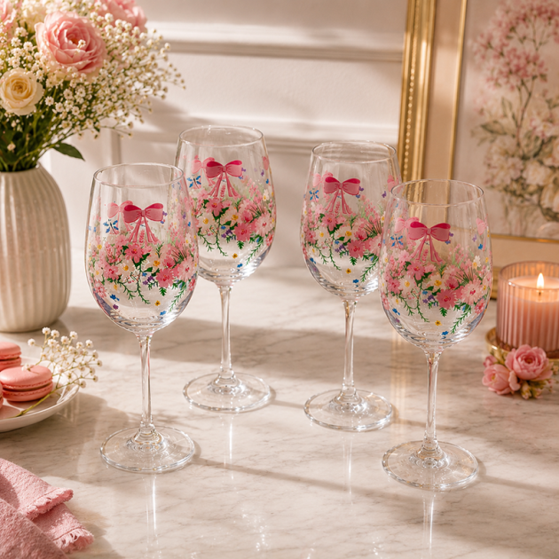 Service en Verre Transparent avec Motifs Floraux Élégants  4 pieces