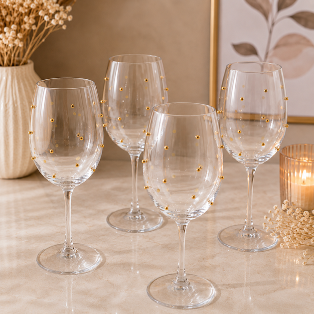 Lot de 4 Verres Élégants – Décoration Pois Dorés