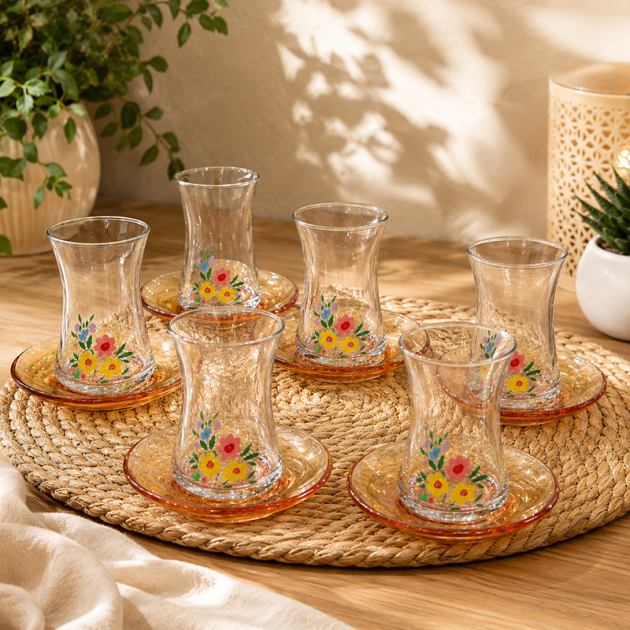 Service de 6 Verres à Thé avec Motifs Floraux