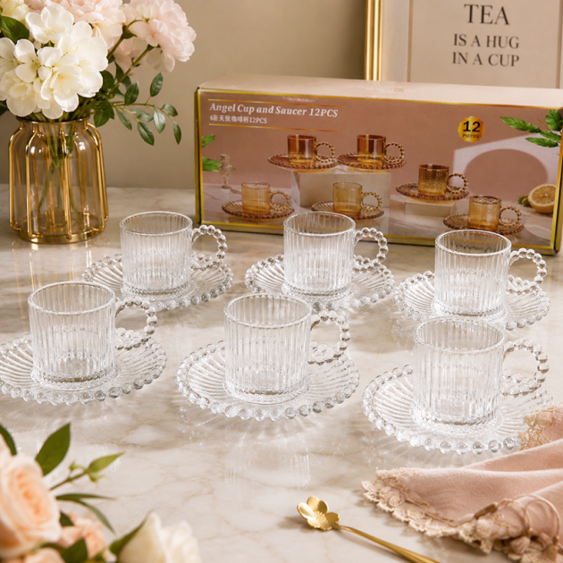 Service à Thé en Verre Élégant – 12 Pièces avec Tasses & Soucoupes