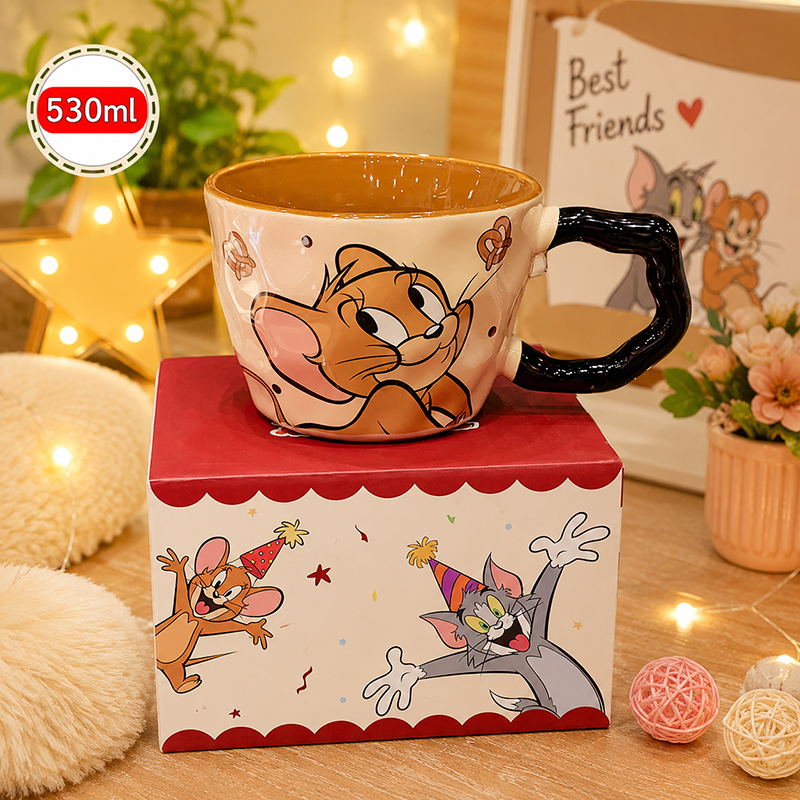 Mug Tom & Jerry 530 ml – Design Rouge avec Anse Noire – Image 5