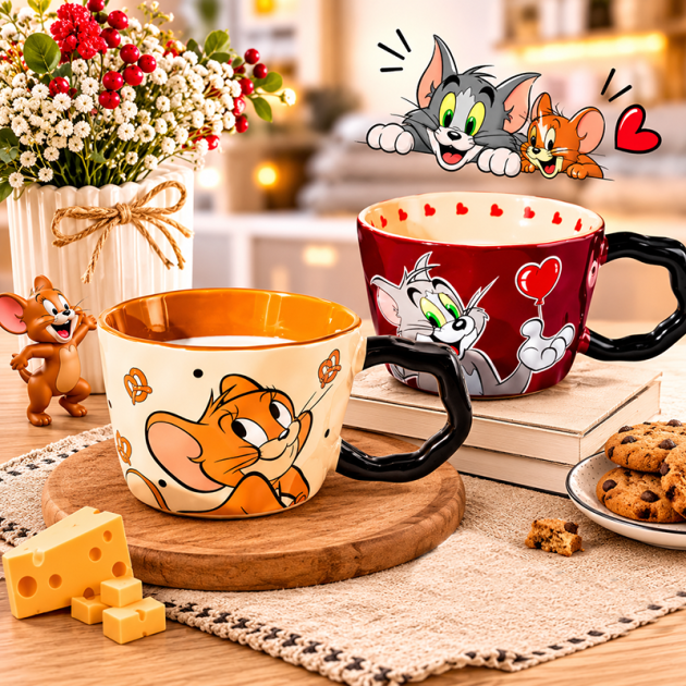 Mug Tom & Jerry 530 ml – Design Rouge avec Anse Noire