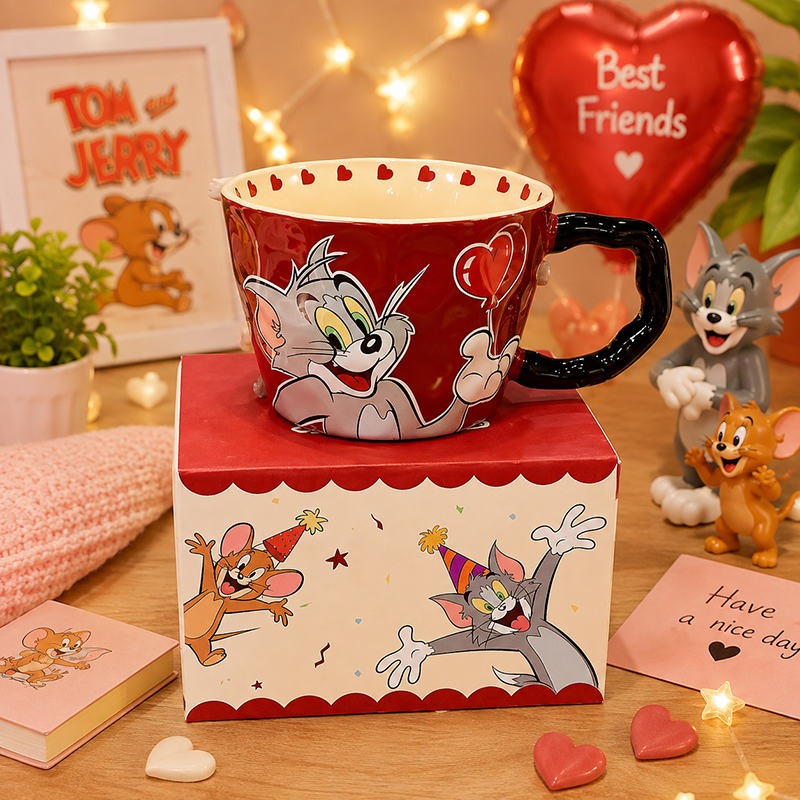 Mug Tom & Jerry 530 ml – Design Rouge avec Anse Noire – Image 2