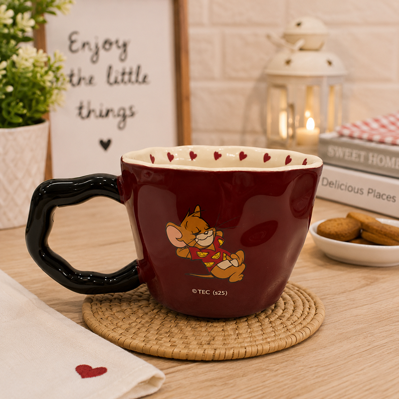 Mug Tom & Jerry 530 ml – Design Rouge avec Anse Noire – Image 3