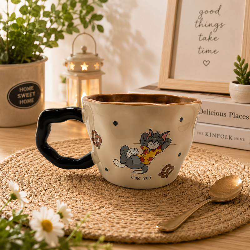 Mug Tom & Jerry 530 ml – Design Rouge avec Anse Noire – Image 4