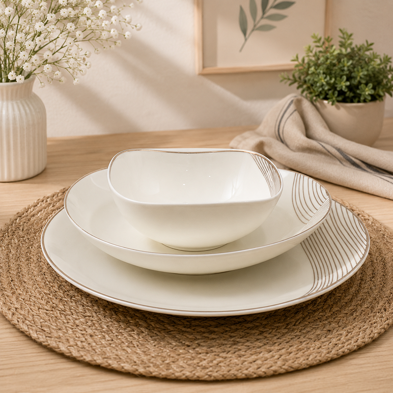Service de Table en ceramique Blanc & Doré 21 pies – Image 6