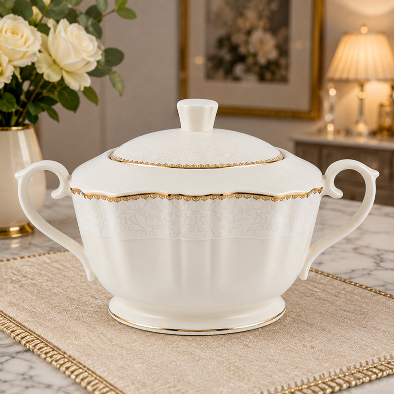 Service de Table Élégant Blanc & Doré – ceramique Raffinée 21 pièces – Image 3