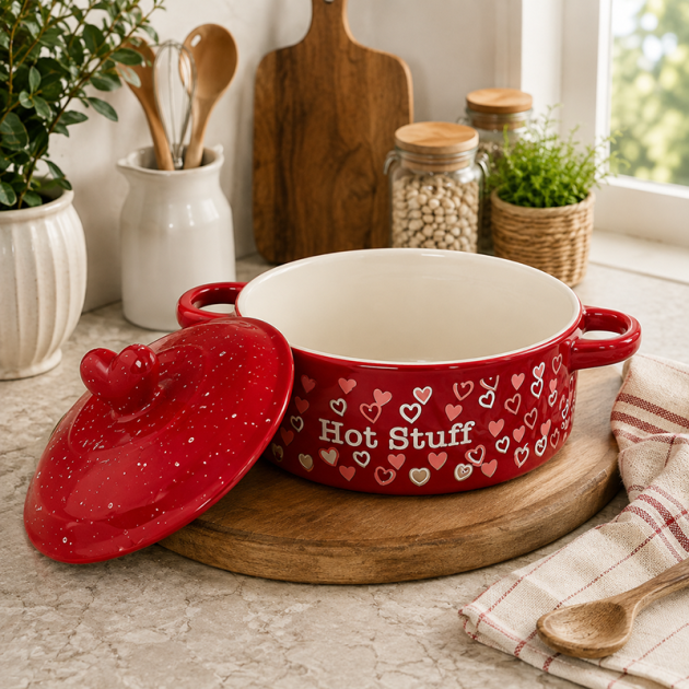 Mini Cocotte Rouge en Céramique « Hot Stuff » avec Couvercle