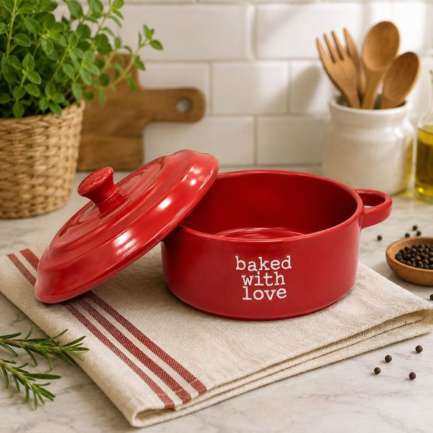 Mini Cocotte en Céramique Rouge avec Couvercle – Baked With Love