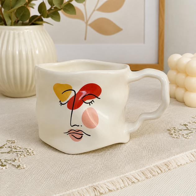 Tasse Artistique en Céramique – Design Visage Abstrait