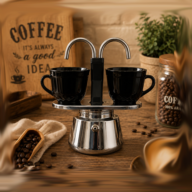 Cafetière à 2 Tasses en Acier Inoxydable – Double Bec