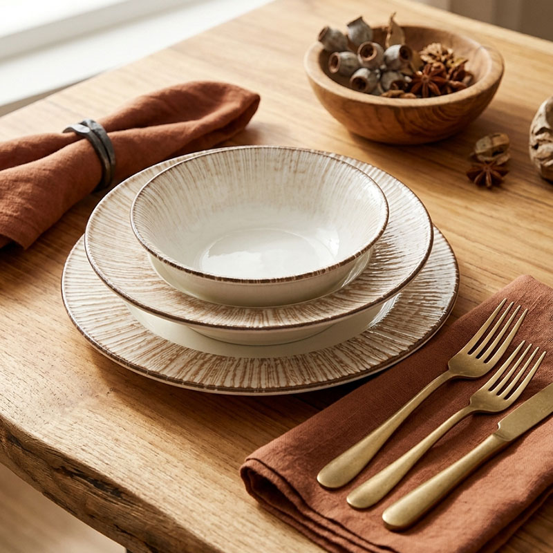 Service de Table 18 Pièces – Design Beige et Blanc – Image 6