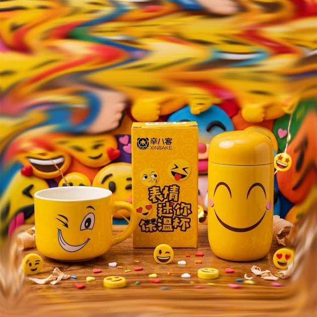 Ensemble Tasse et Mug Isotherme Emoji Jaune – Design Fun et Original