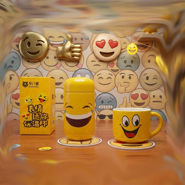 Ensemble Tasse et Mug Isotherme Emoji Jaune – Design Fun et Original