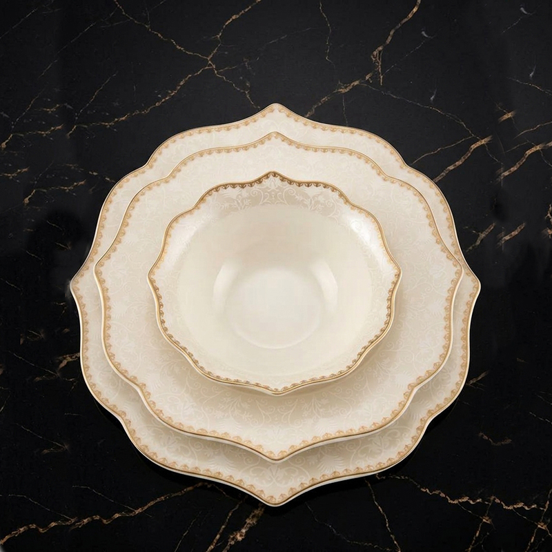 Service de Table Élégant Blanc & Doré – ceramique Raffinée 21 pièces – Image 4