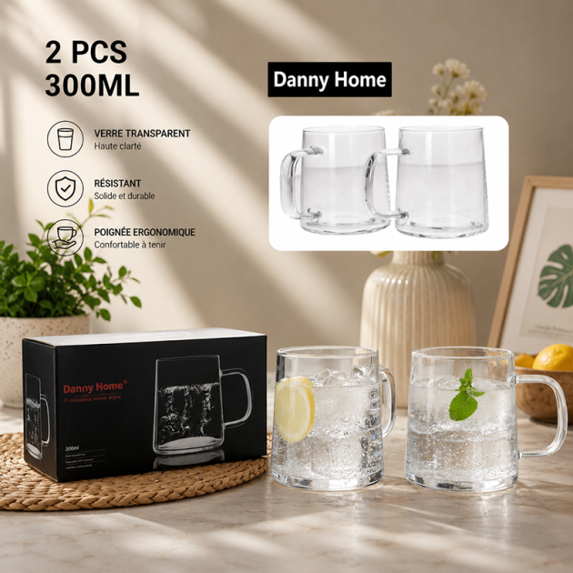 Set de 2 Mugs en Verre Transparent 300 ml – Danny Home