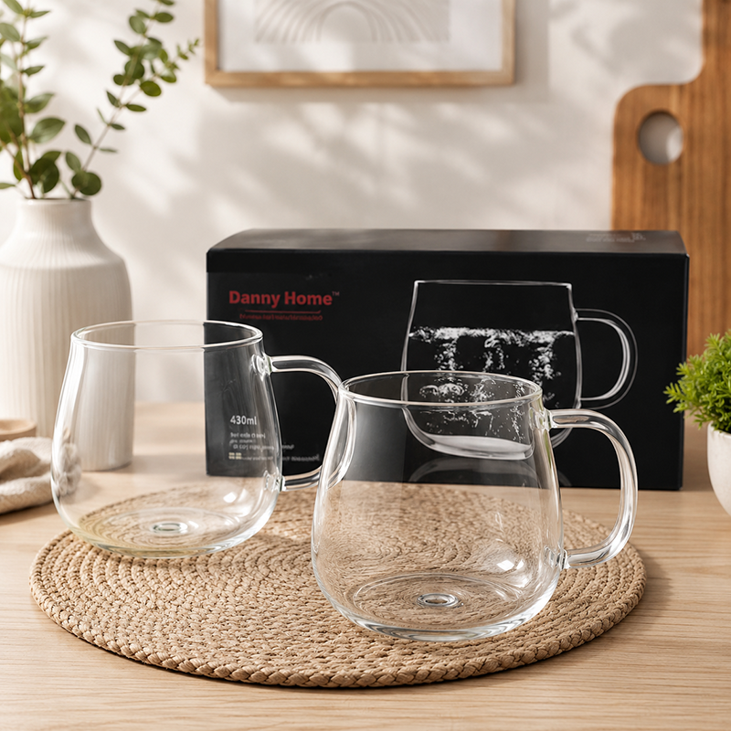 Ensemble de 2 Mugs en Verre Transparent – Design Élégant 430 ml