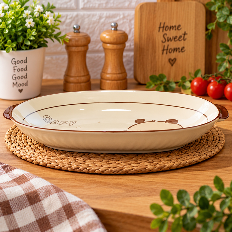Plat oval en Céramique CAPY BARA – Design Kawaii avec Poignées 32cm – Image 2