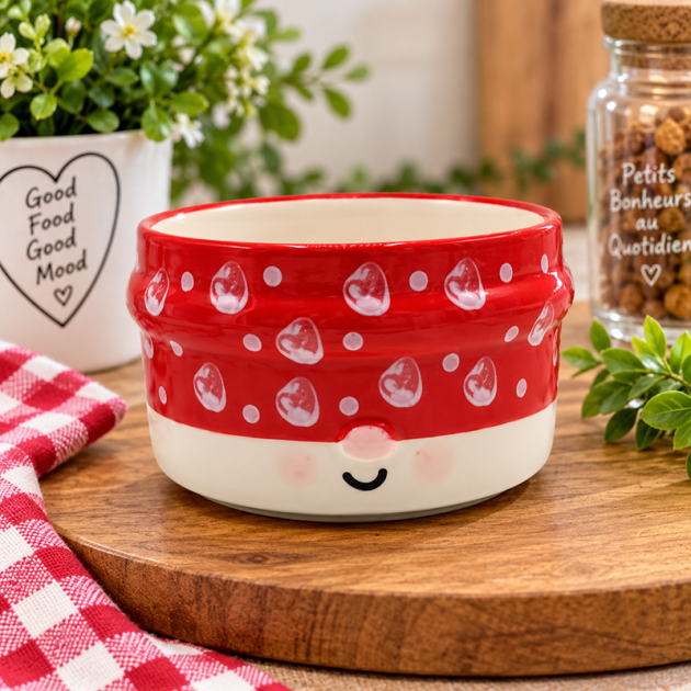 Mini Ramequin en Céramique Rouge & Blanc – Motif Cœurs et Pois