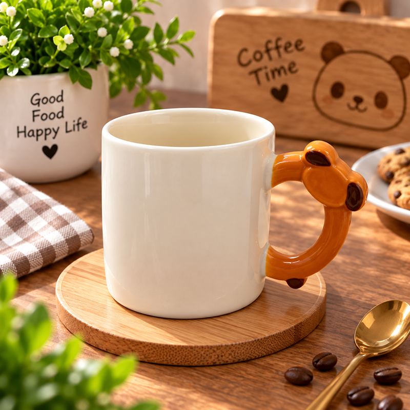Mug en Céramique avec Anse Animal – Design Original Jaune.orange & Blanc – Image 3