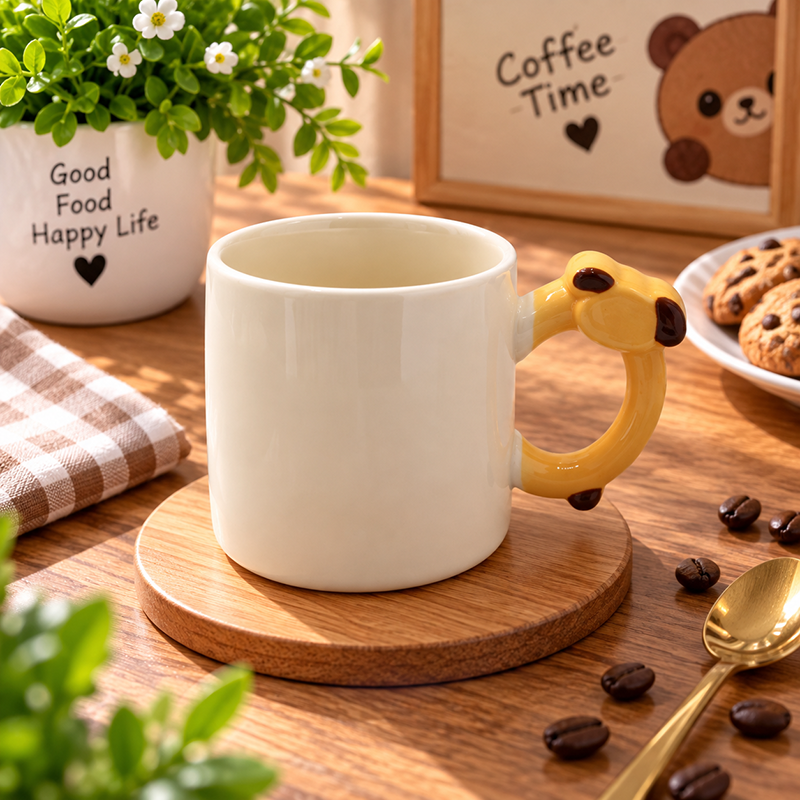 Mug en Céramique avec Anse Animal – Design Original Jaune.orange & Blanc – Image 2
