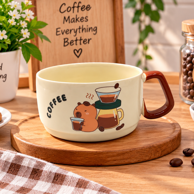 Mug en Céramique Motif Ourson & Café – Anse Marron Originale