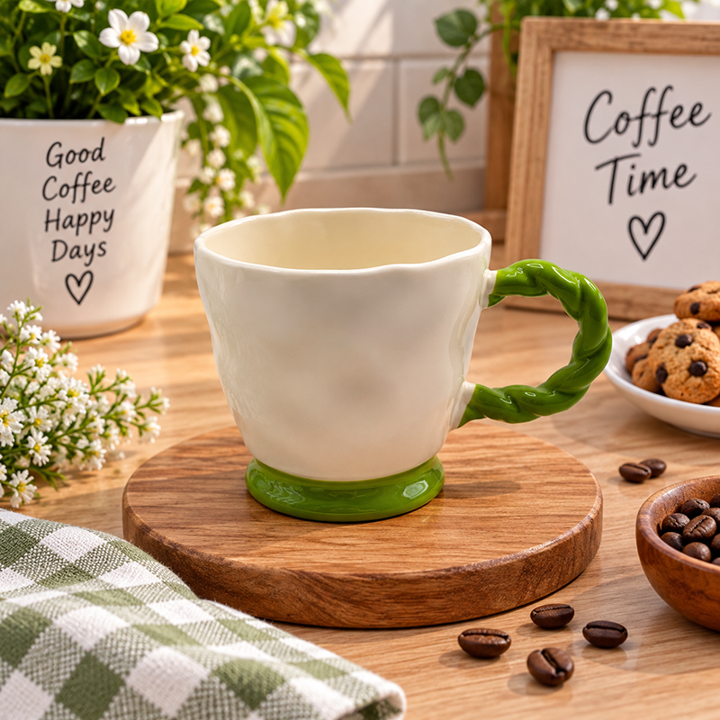 Mug en Céramique Blanc et Rouge avec Anse Torsadée – Design Élégant – Image 3