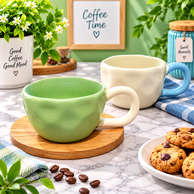 Mug en Céramique Blanc avec Anse Bleue – Design Élégant