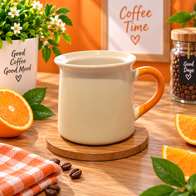 Mug en Céramique Blanc avec Anse Verte-orange – Design Élégant – Image 3
