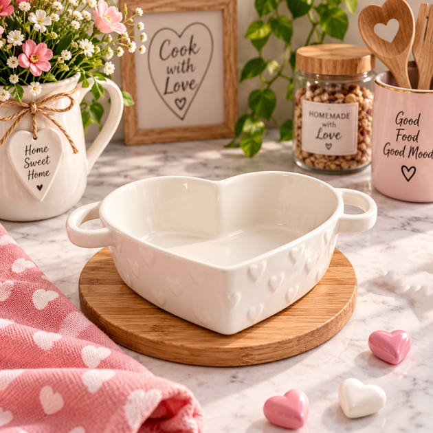 Plat en Céramique en Forme de Cœur avec Anses – Design Élégant.((pour une personne))