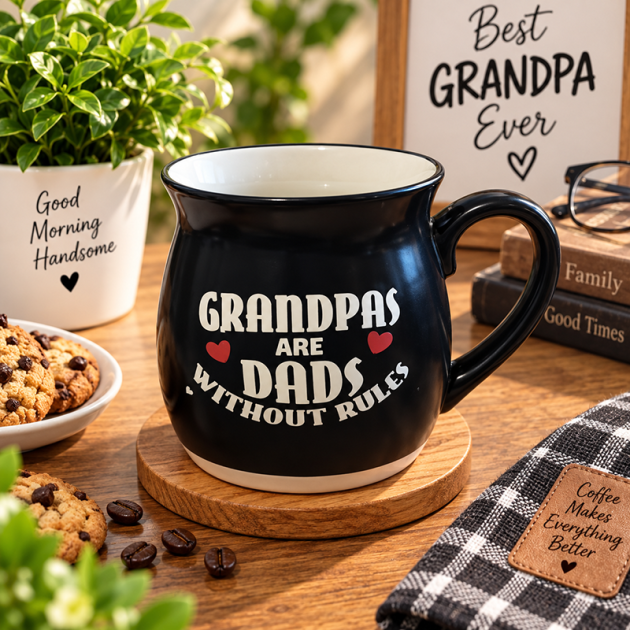 Mug Noir “Grandpas Are Dads Without Rules” – Tasse Cadeau pour Papi
