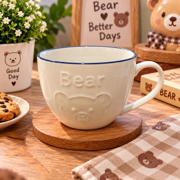 Mug en Céramique Blanc « Bear » avec Motif Ourson – Design Mignon