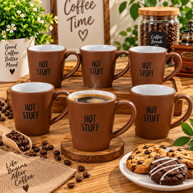 Service de 6 Tasse à Café “HOT STUFF” en Céramique Marron – Collection Café