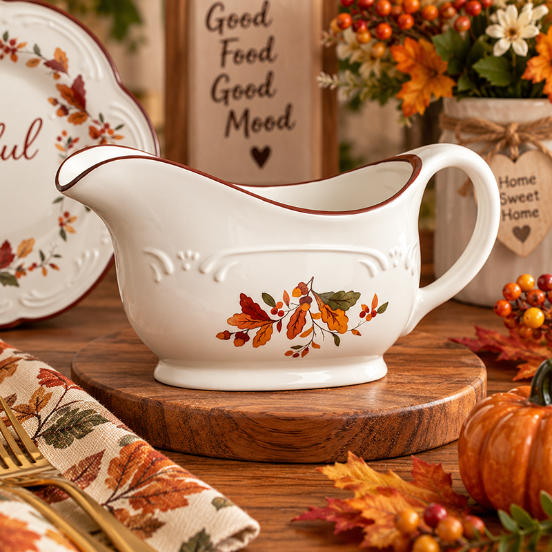 Saucière en Céramique Décor Automnal – Motifs Feuilles